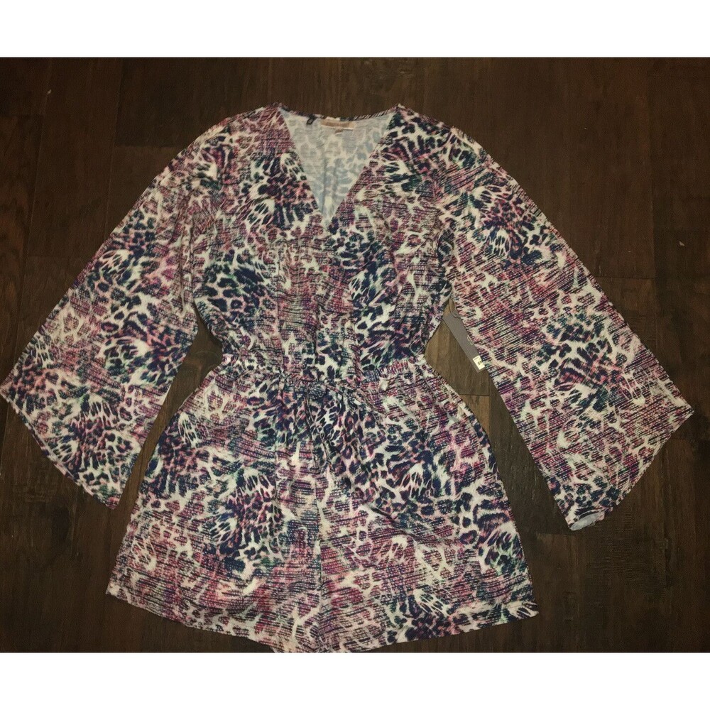 NWT JENNIFER LOPEZ Multi Color Bell Sleeve Print Shorts Romper Size M MSRP $64